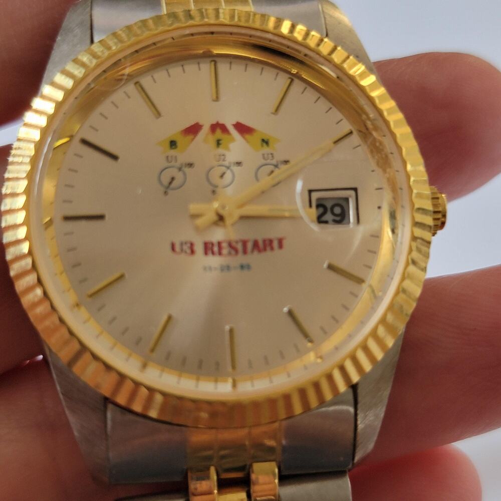 Silver Gold Two Tone Mens Watch Date U3 Restart Vintage Analog Stainless Steel